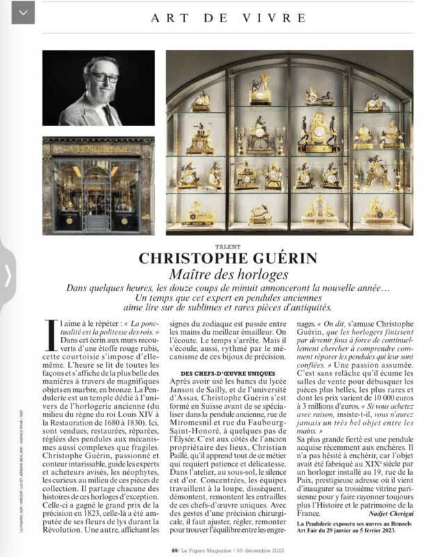 Happy new year to you all!
Another article about our galleries has just been published. Rendezvous on Le Figaro Magazine 🙌

#collector #artcollector #decorativearts #frenchdecoration #antique #antiqueshop #antiquedealer #timepiece #hautehorlogerie #clock #masterpiece #collection #france #lapendulerie